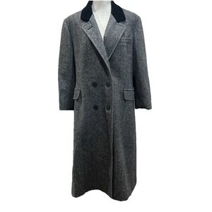 VINTAGE Loring 100% Wool Coat Black Herringbone Women's Size L/XL Made in USA